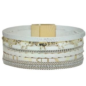 BoHo Golden Elephant Pendant Design Bracelet Multi Layer Leather Strap